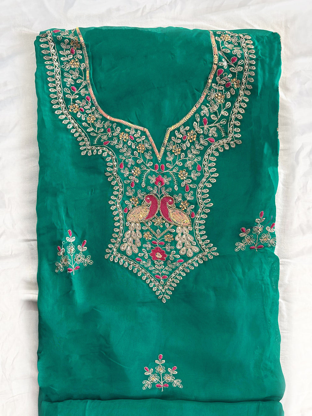 Viscose Organza 2 Green Colors Unstitched Suit Set