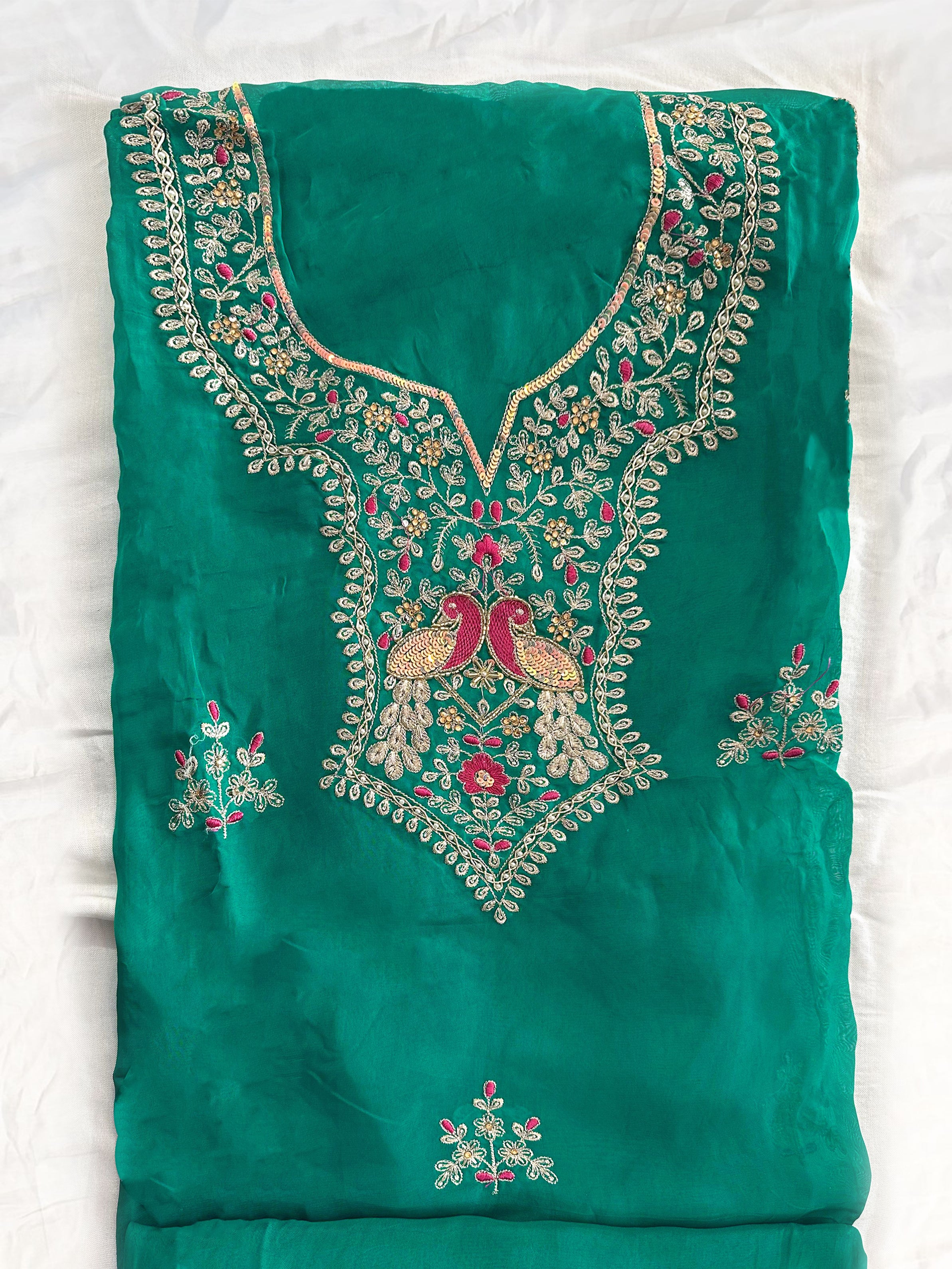 Viscose Organza 2 Green Colors Unstitched Suit Set