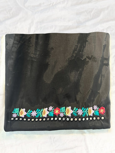 Muslin Fabric Unstitched Suit Black Color