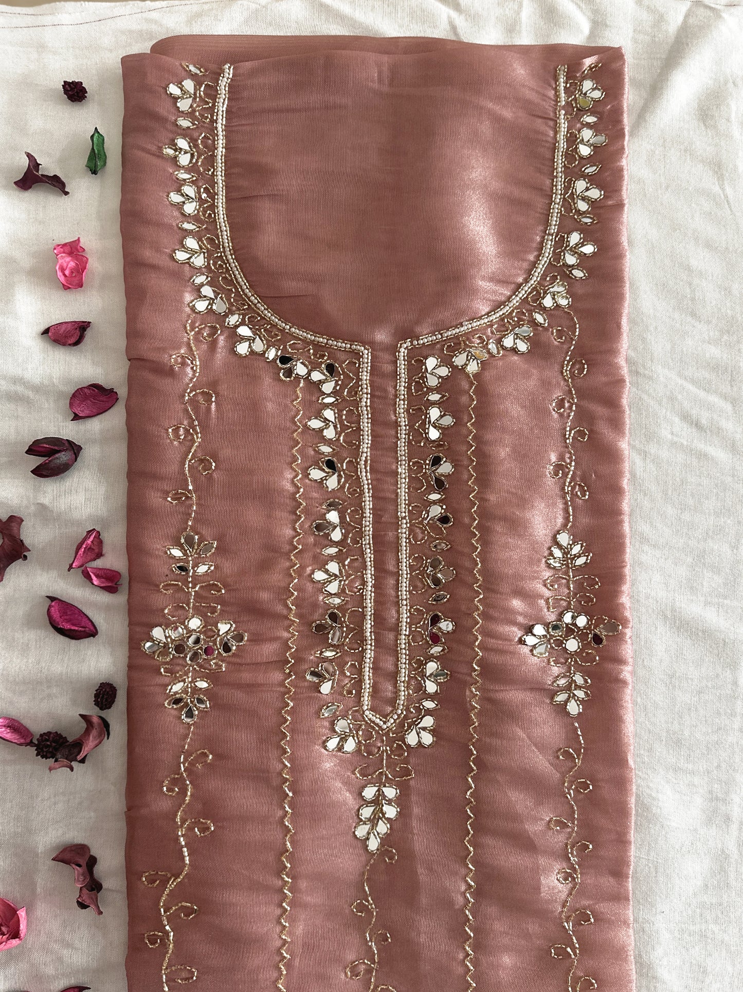 Canadian Silk Fabric Unstitched Suit Set Onion and Ice blue Color
