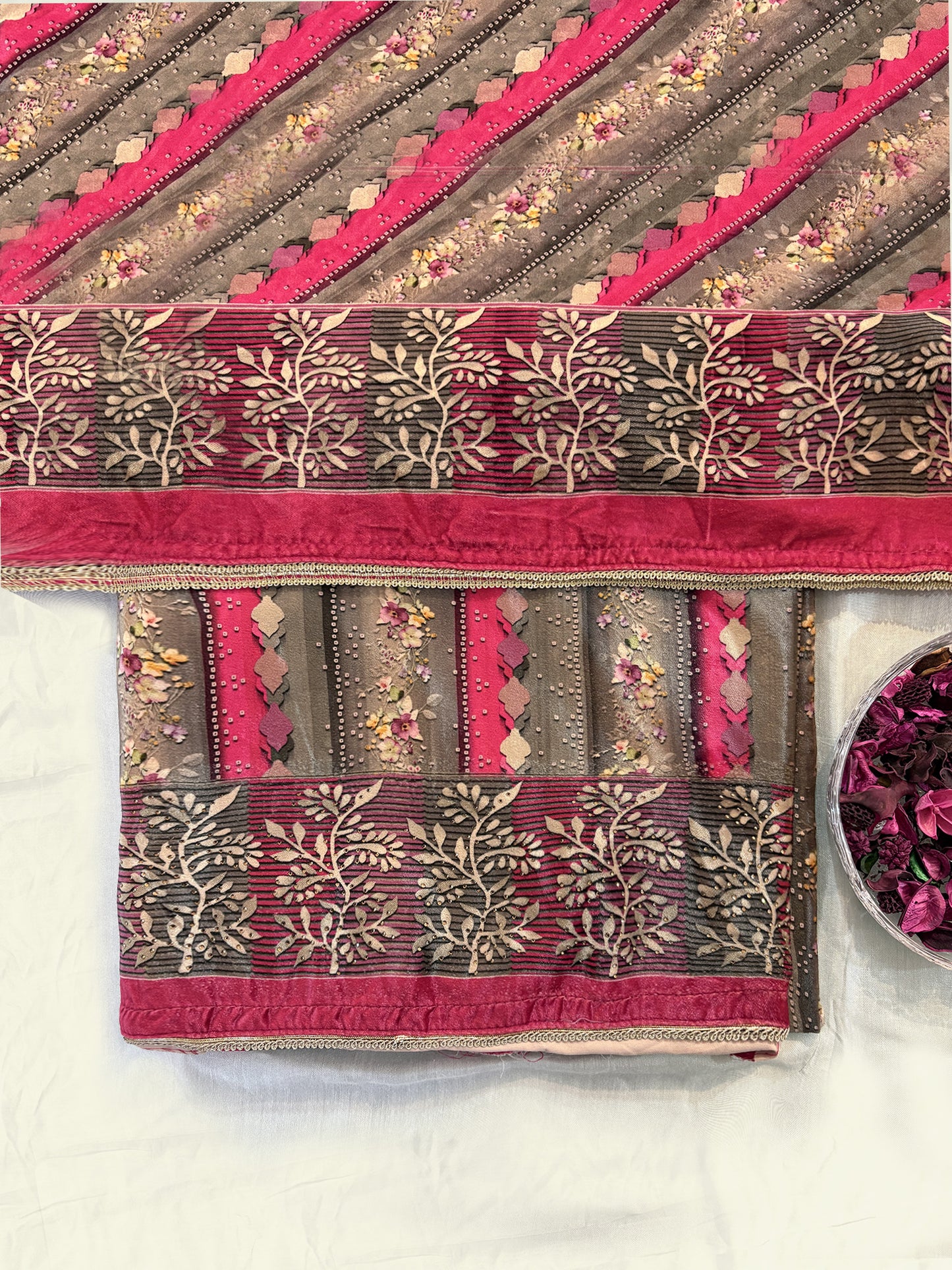 Velvet Fabric Unstitched Suit Set Red & Orange