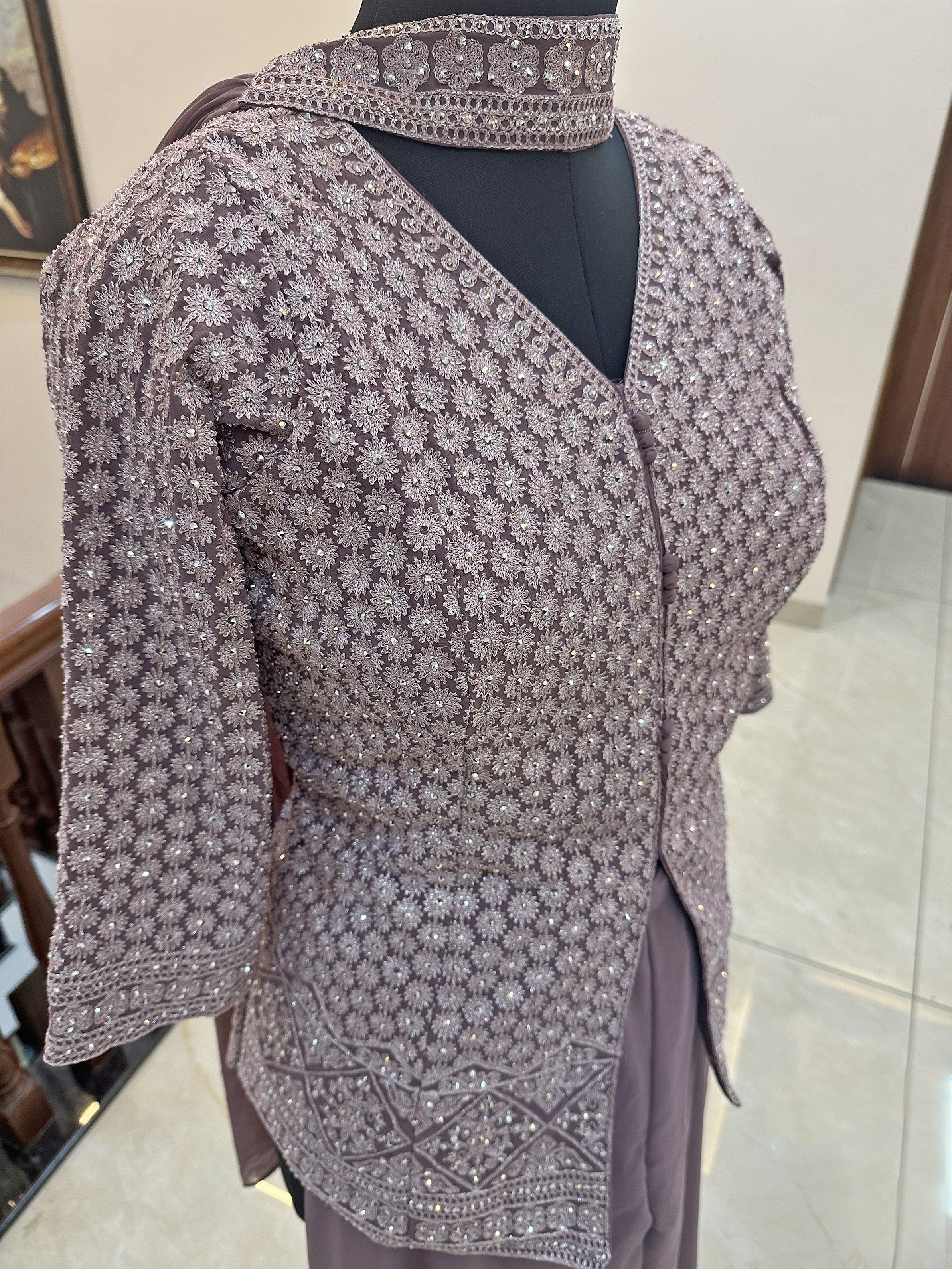 Georgette Fabric Readymade Top with Palazzo Set Mauve color