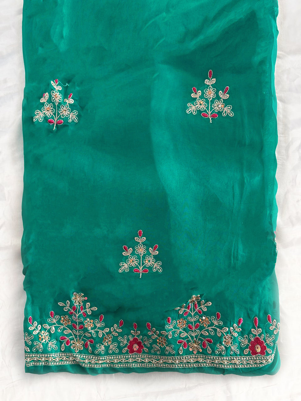 Viscose Organza 2 Green Colors Unstitched Suit Set