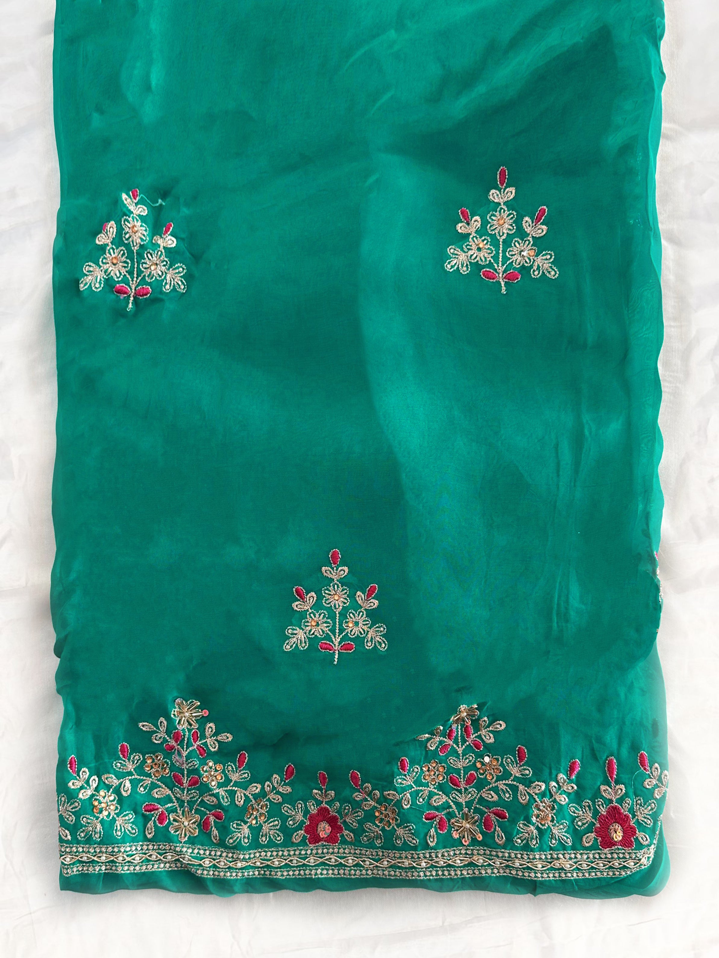 Viscose Organza 2 Green Colors Unstitched Suit Set