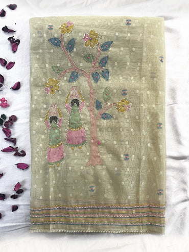 Kota Doria Unstitched Suit Set | Lime Green, C Green