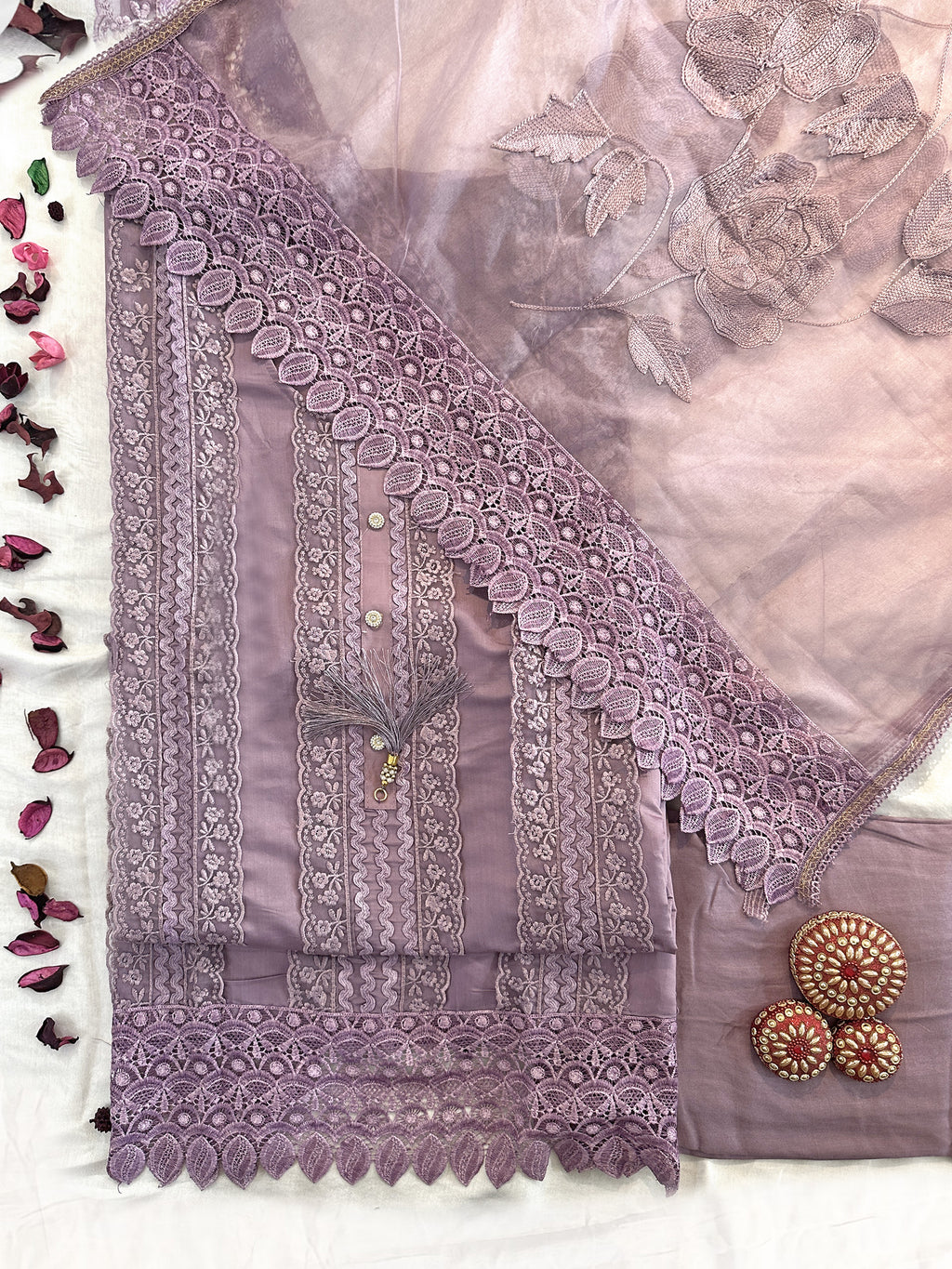Muslin Cotton Fabric Purple Color Unstitched Suit set
