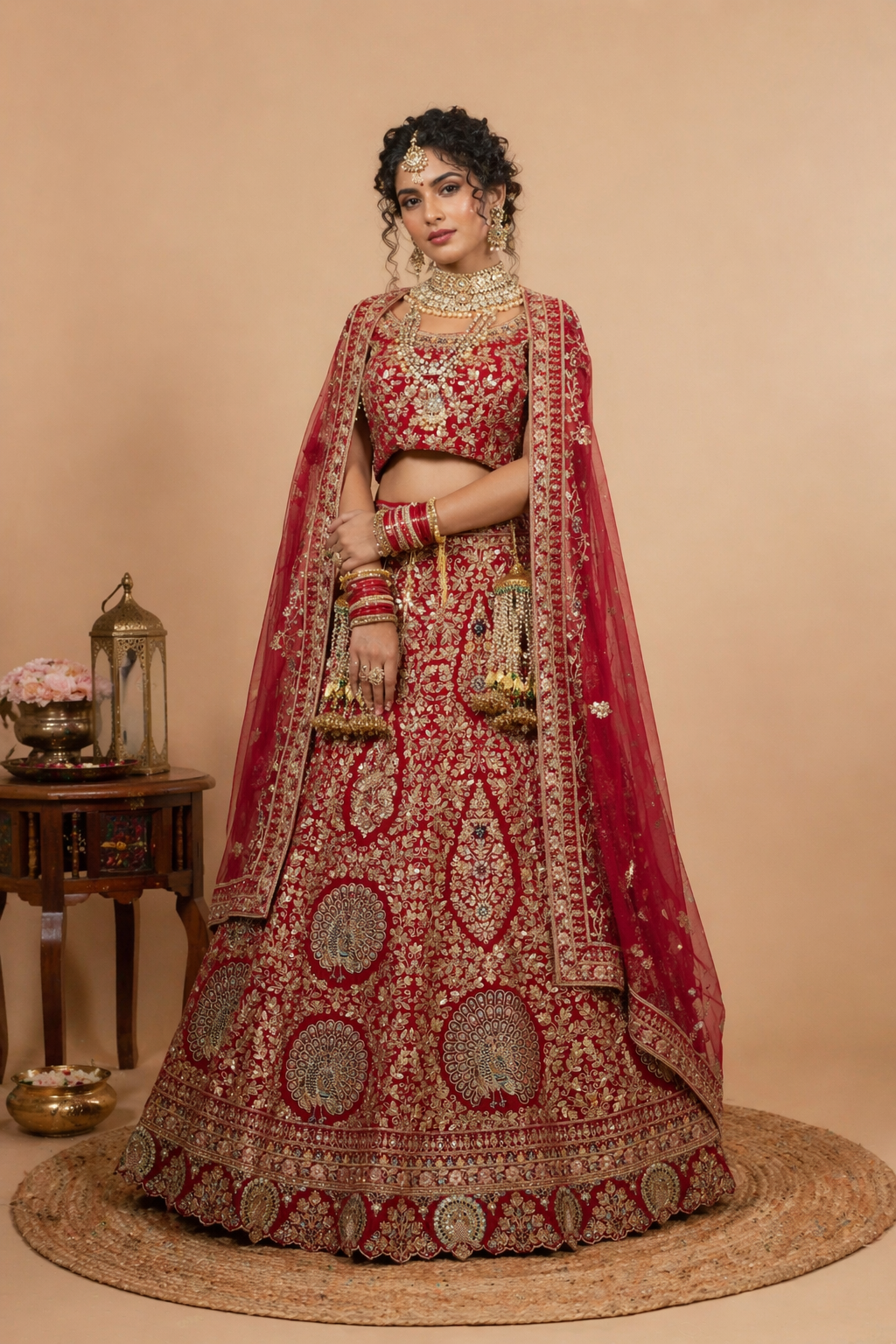 Heavy Embroidered Bridal Lehenga Choli Set |  Red