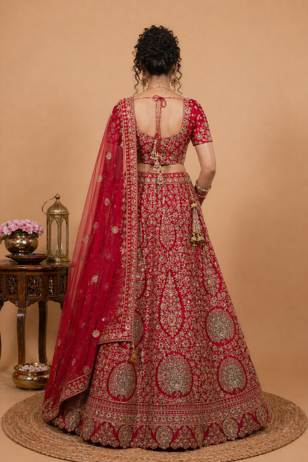 Heavy Embroidered Net Bridal Lehenga Set – Red