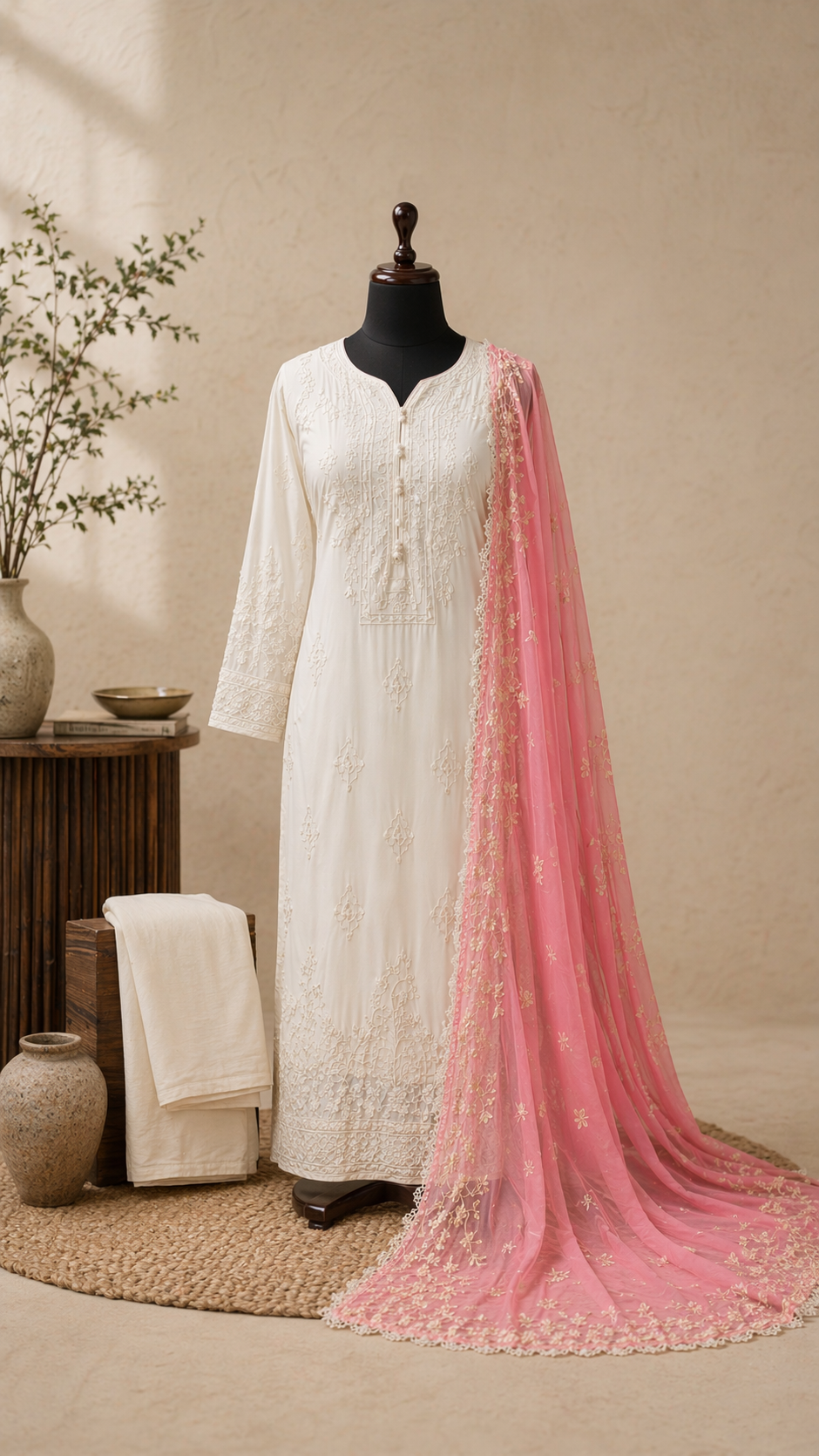 Intricate Zari Embroidered Festive Kurta & Palazzo Set - Steel Blue
