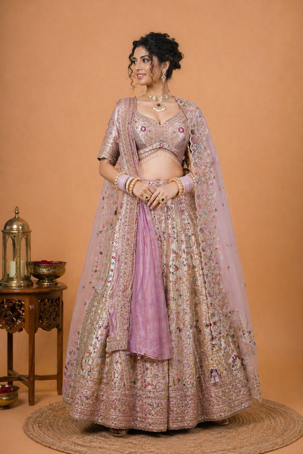 Intricate Embroidered Bridal Lehenga – Blush Pink & Rose Gold