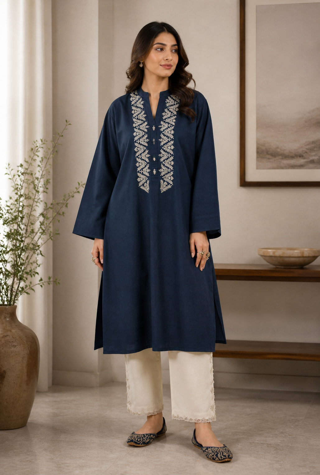 Premium Cotton-Blend Cutwork Embroidery Palazzo Co-ord Set - Rust Red