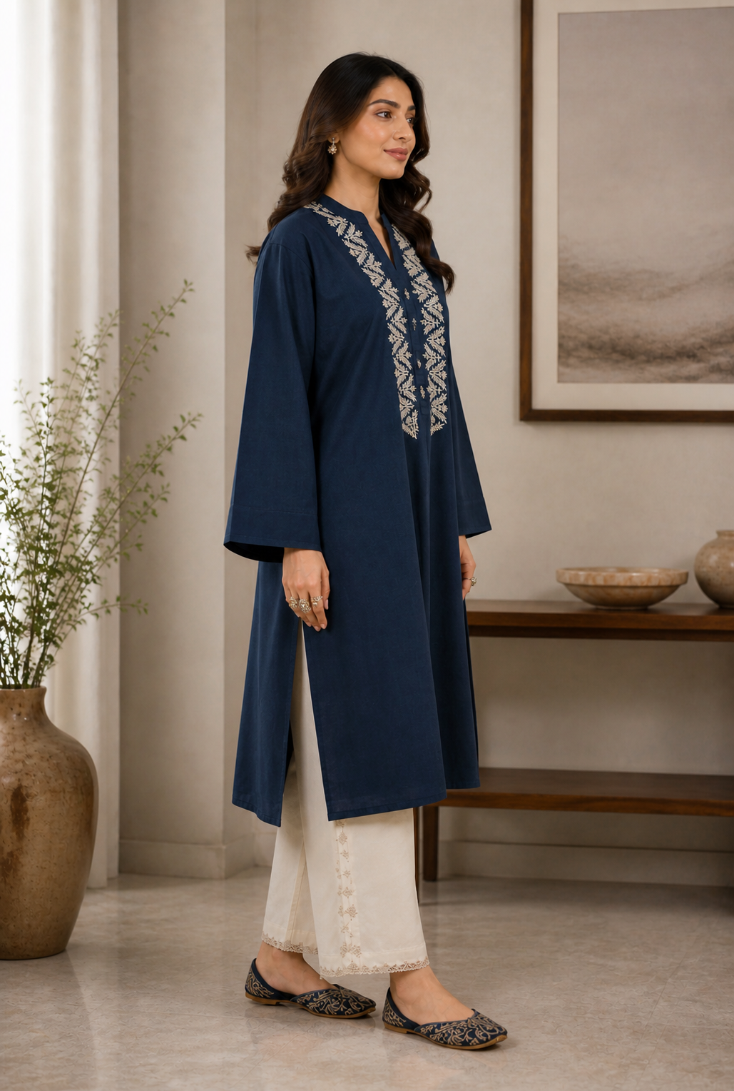 Premium Cotton-Blend Cutwork Embroidery Palazzo Co-ord Set - Rust Red