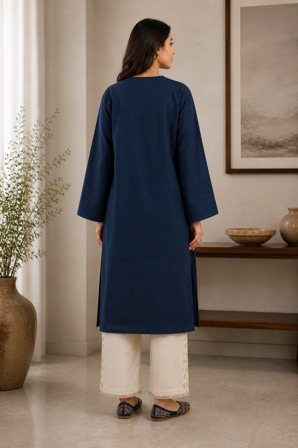 Premium Cotton-Blend Cutwork Embroidery Palazzo Co-ord Set - Rust Red