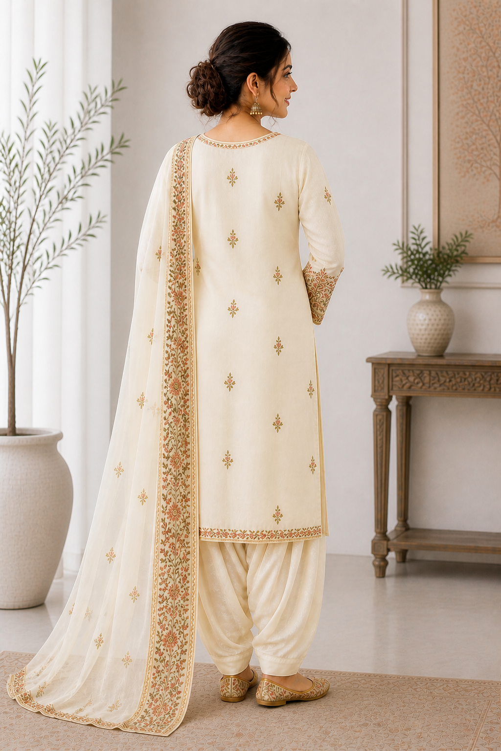Handwork Embroidered Party Wear Salwar Suit with Dupatta | Ivory