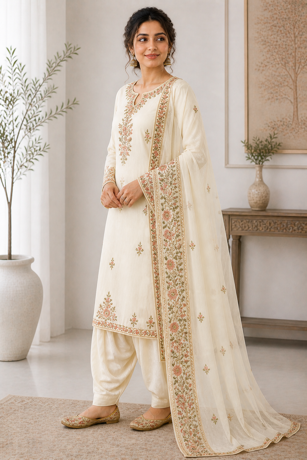 Handwork Embroidered Party Wear Salwar Suit with Dupatta | Ivory