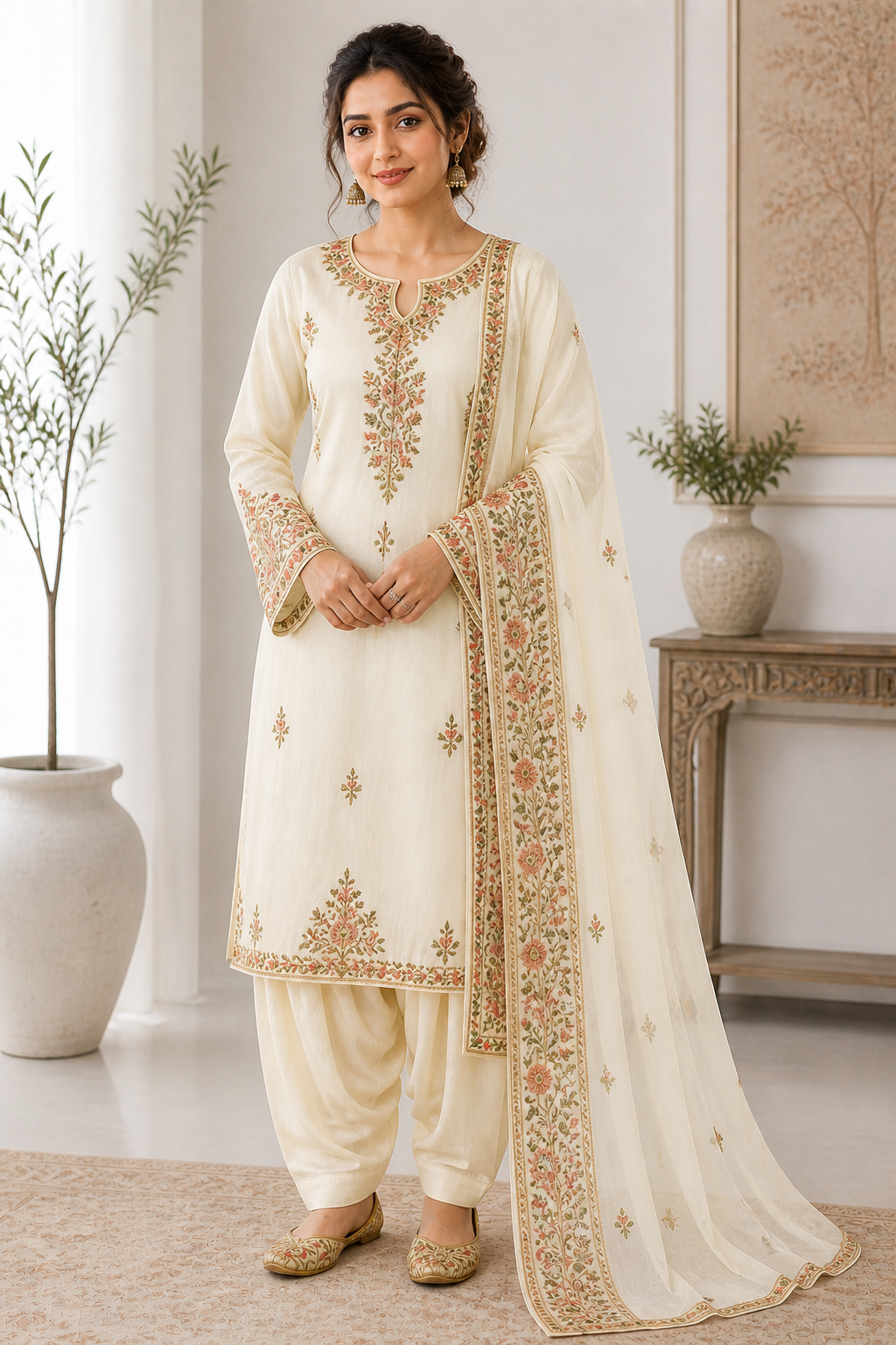 Handwork Embroidered Party Wear Salwar Suit with Dupatta | Ivory