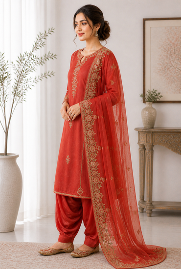 Traditional Punjabi Salwar Suit & Dupatta Organza