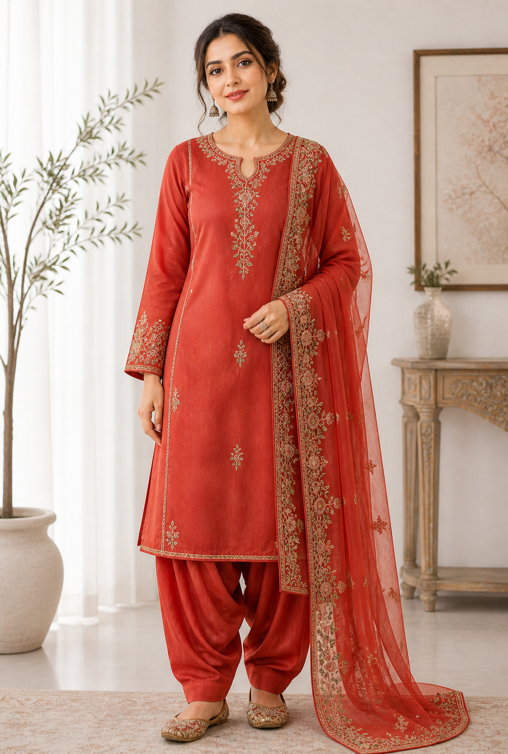 Traditional Punjabi Salwar Suit & Dupatta Organza