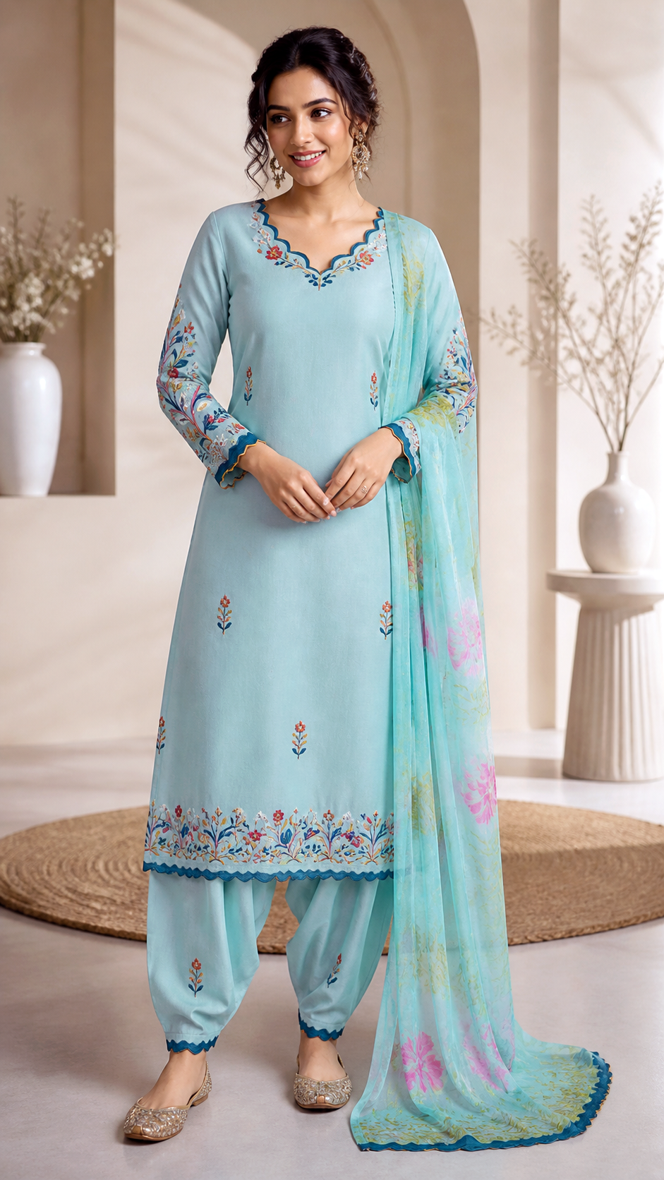 Embroidered Salwar Suit with Tie & Dye Dupatta