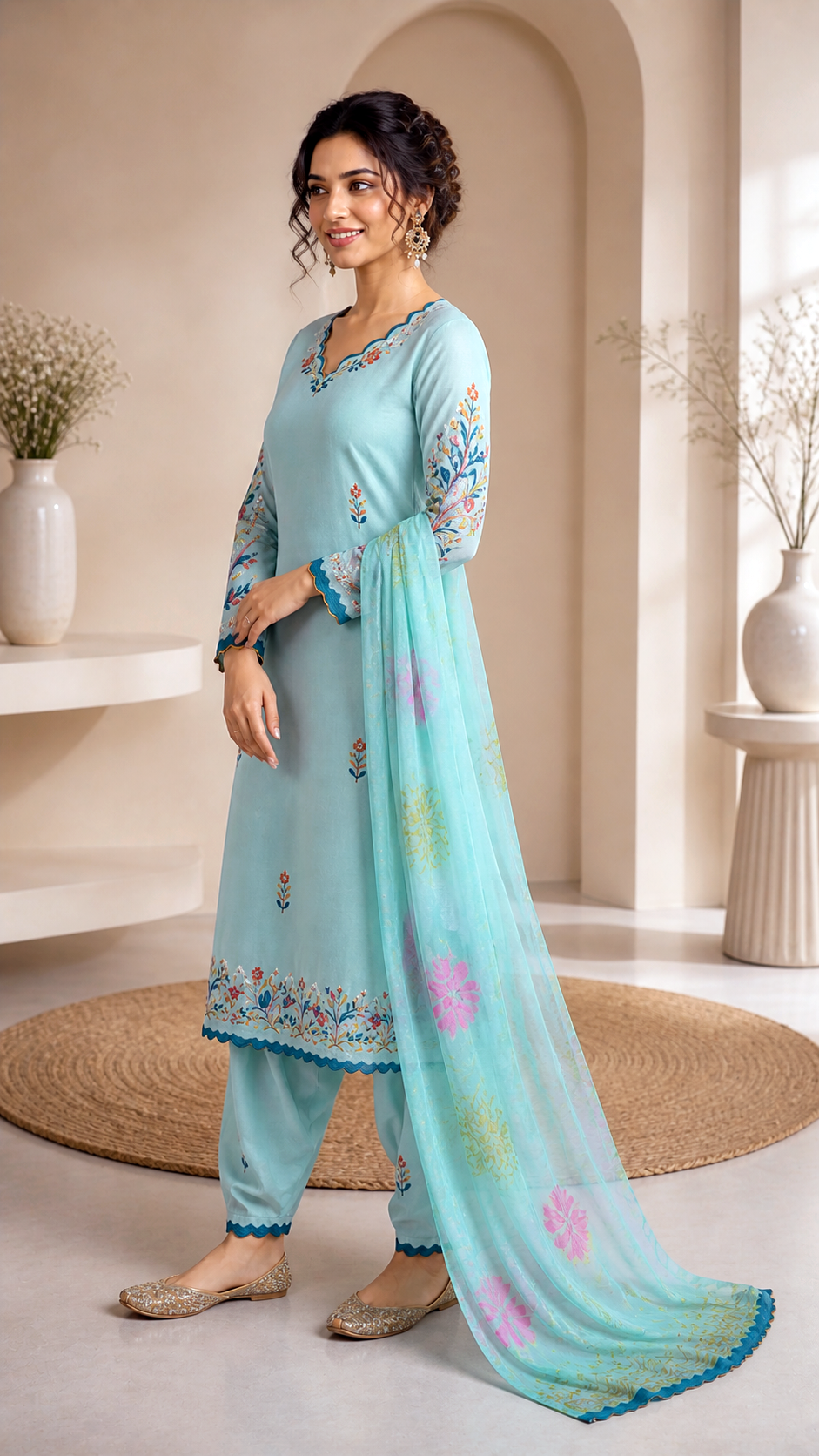 Embroidered Salwar Suit with Tie & Dye Dupatta