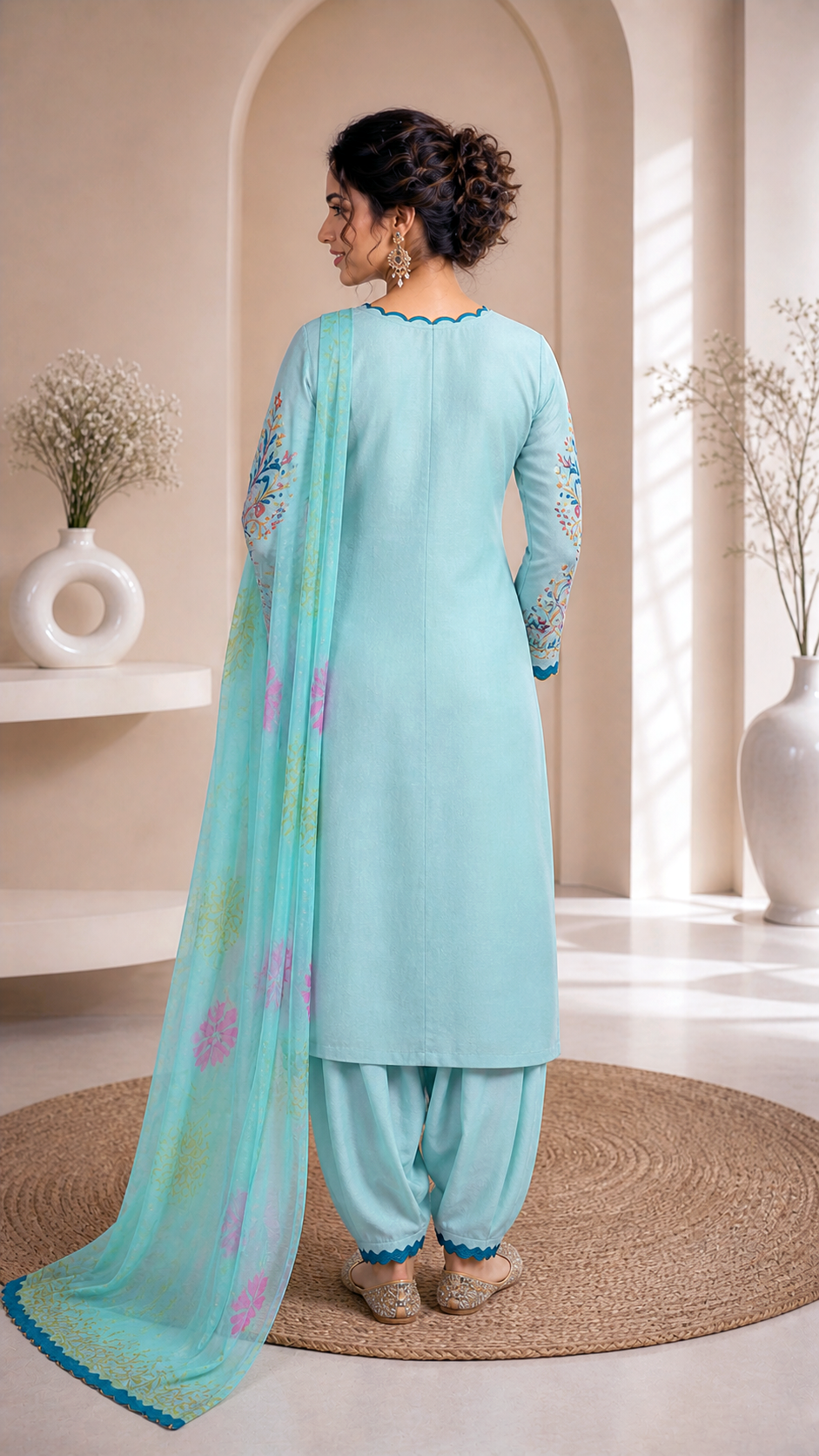 Embroidered Salwar Suit with Tie & Dye Dupatta