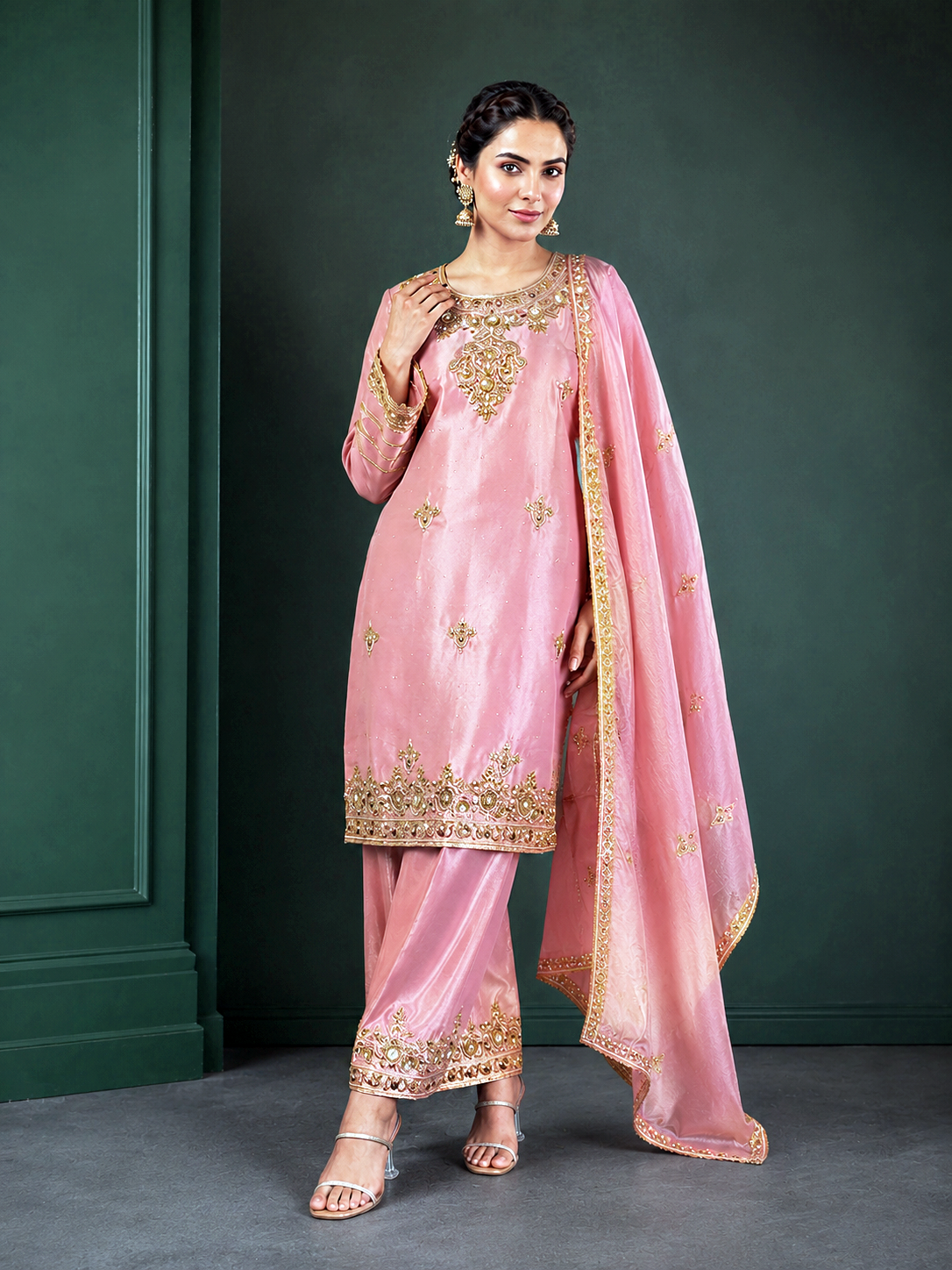 13400 - Luxury Shimmer Handwork Embroidered 3-Piece Festive Suit Set