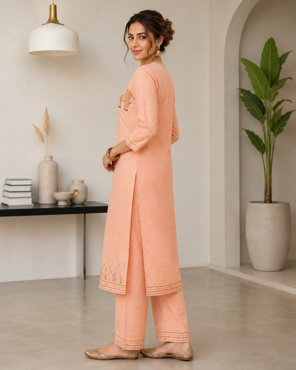 Elephant Figures Trending Embroidered Kurta Set