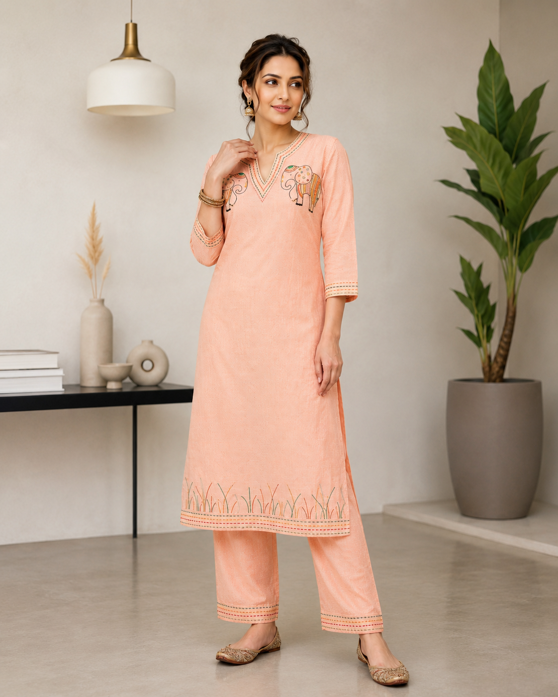 Elephant Figures Trending Embroidered Kurta Set