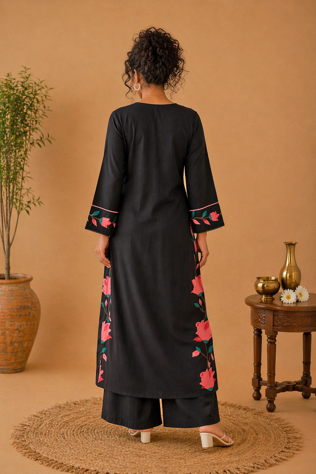 Premium Floral Hand painted art Cotton Palazzo Suit