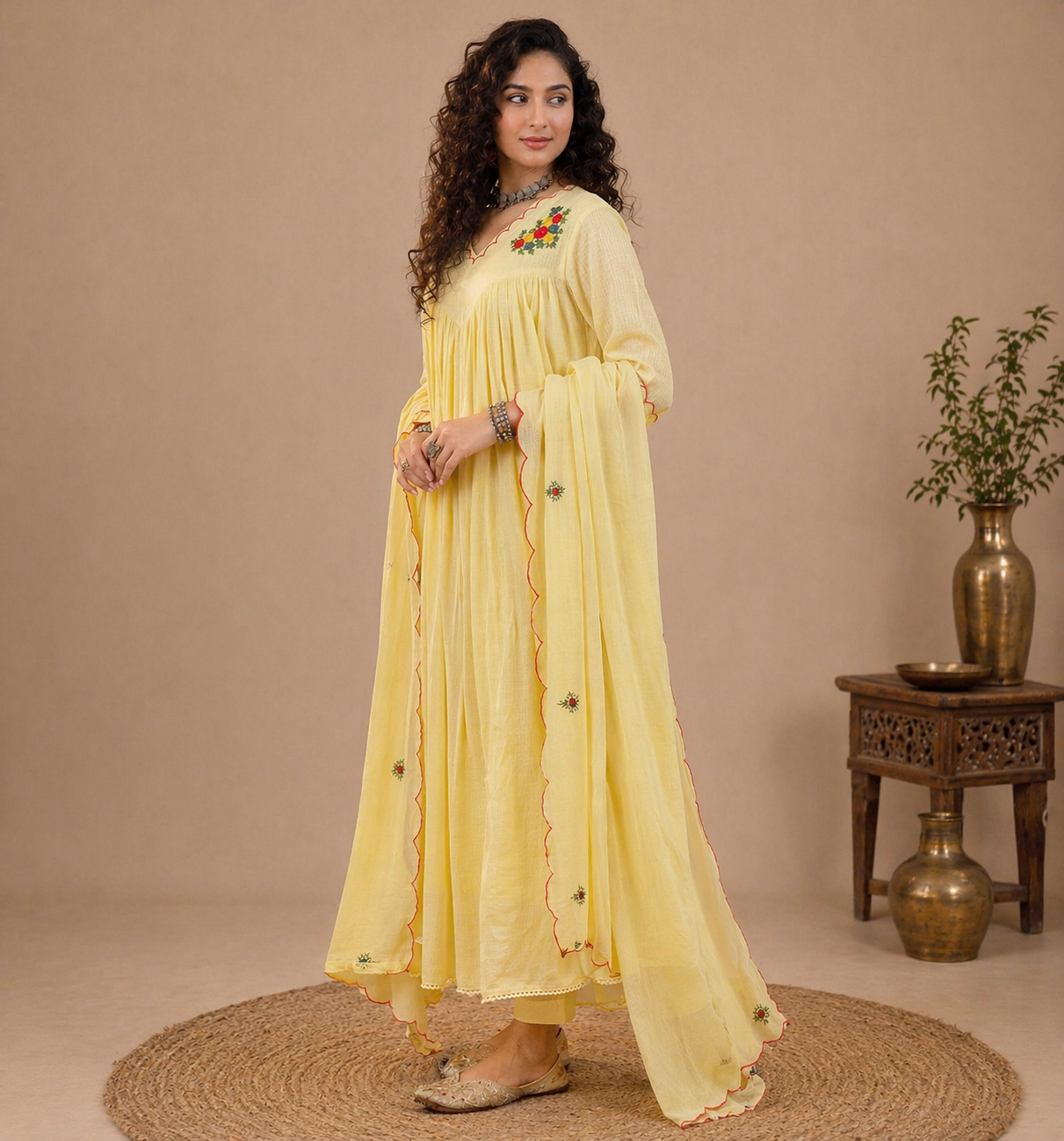 Trending Alia Style Flared Floral Embroidered Suit Set (Available in Multiple Colors)