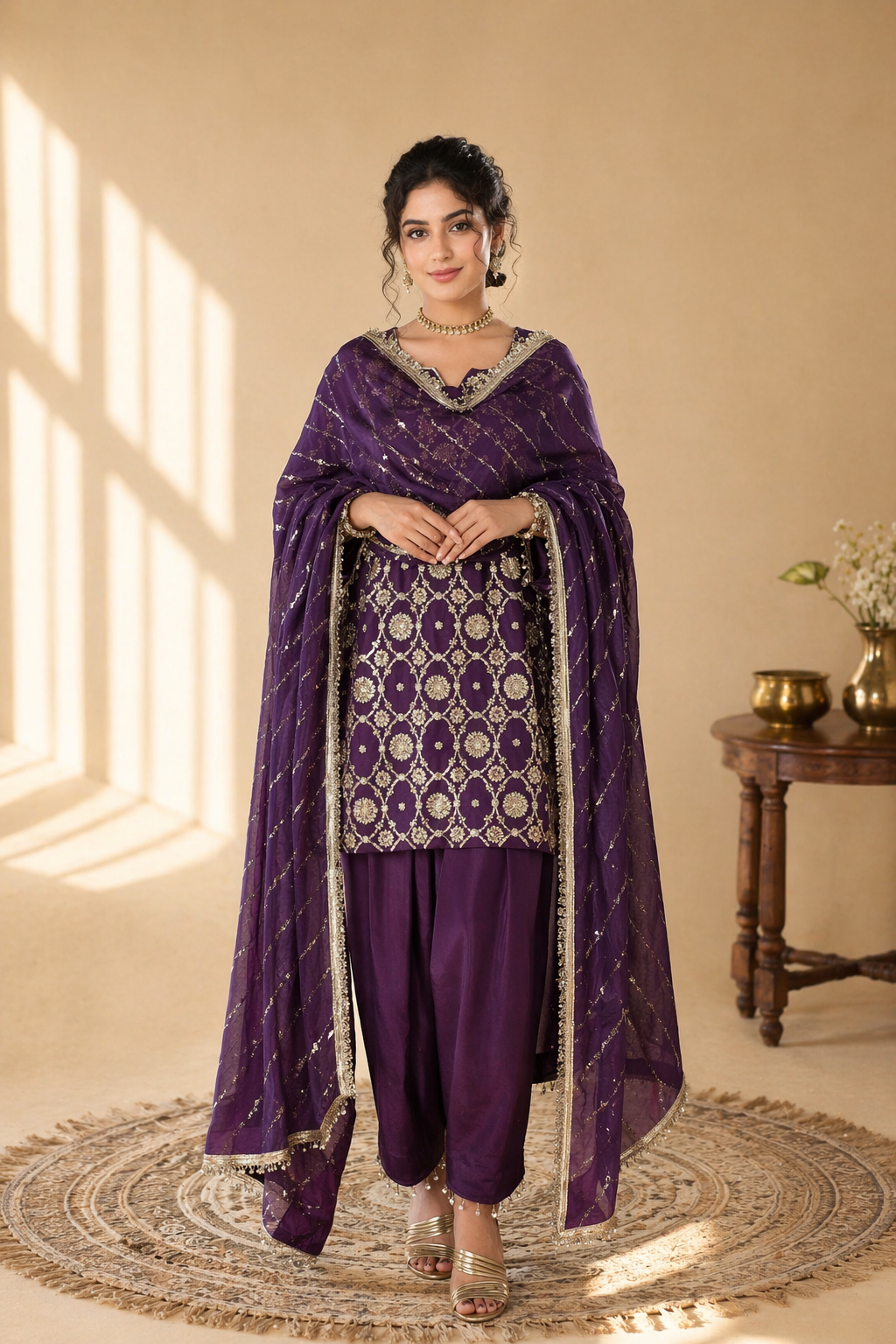 Royal Festive Heavy Embroidered Punjabi Salwar Set - Wine Purple