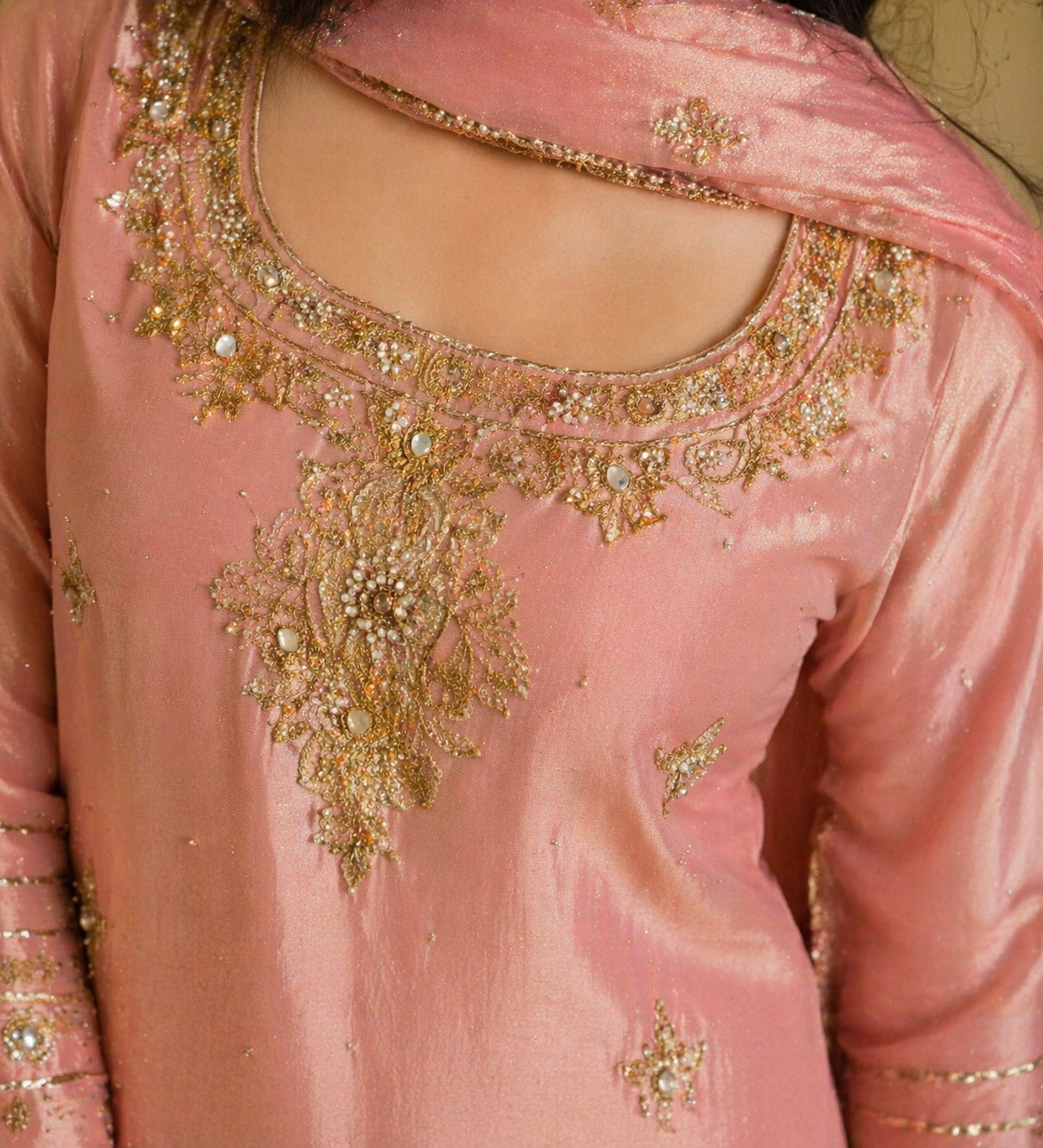 Zari Embroidered Silk Blend Sharara Suit Set – Rose Pink