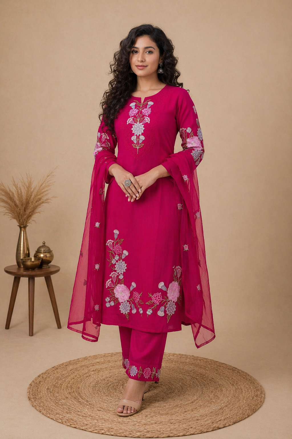 Overall Machine embroidered Plaazo suit