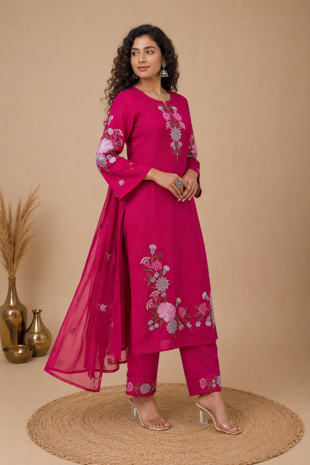 Overall Machine embroidered Plaazo suit
