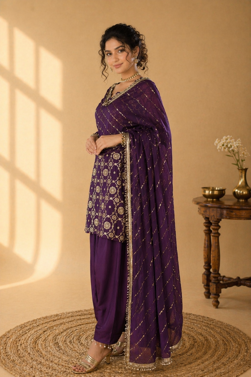 Royal Festive Heavy Embroidered Punjabi Salwar Set - Wine Purple