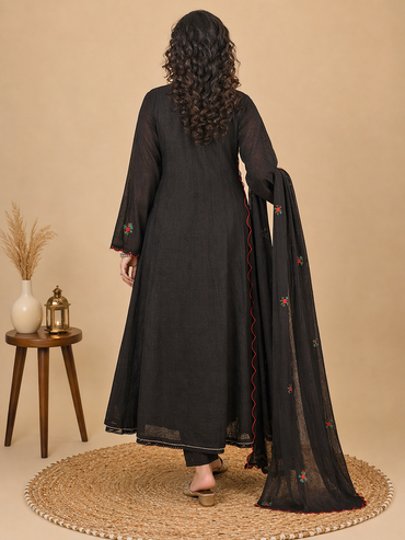 Embroidered Black Georgette Anarkali Set - Traditional Black
