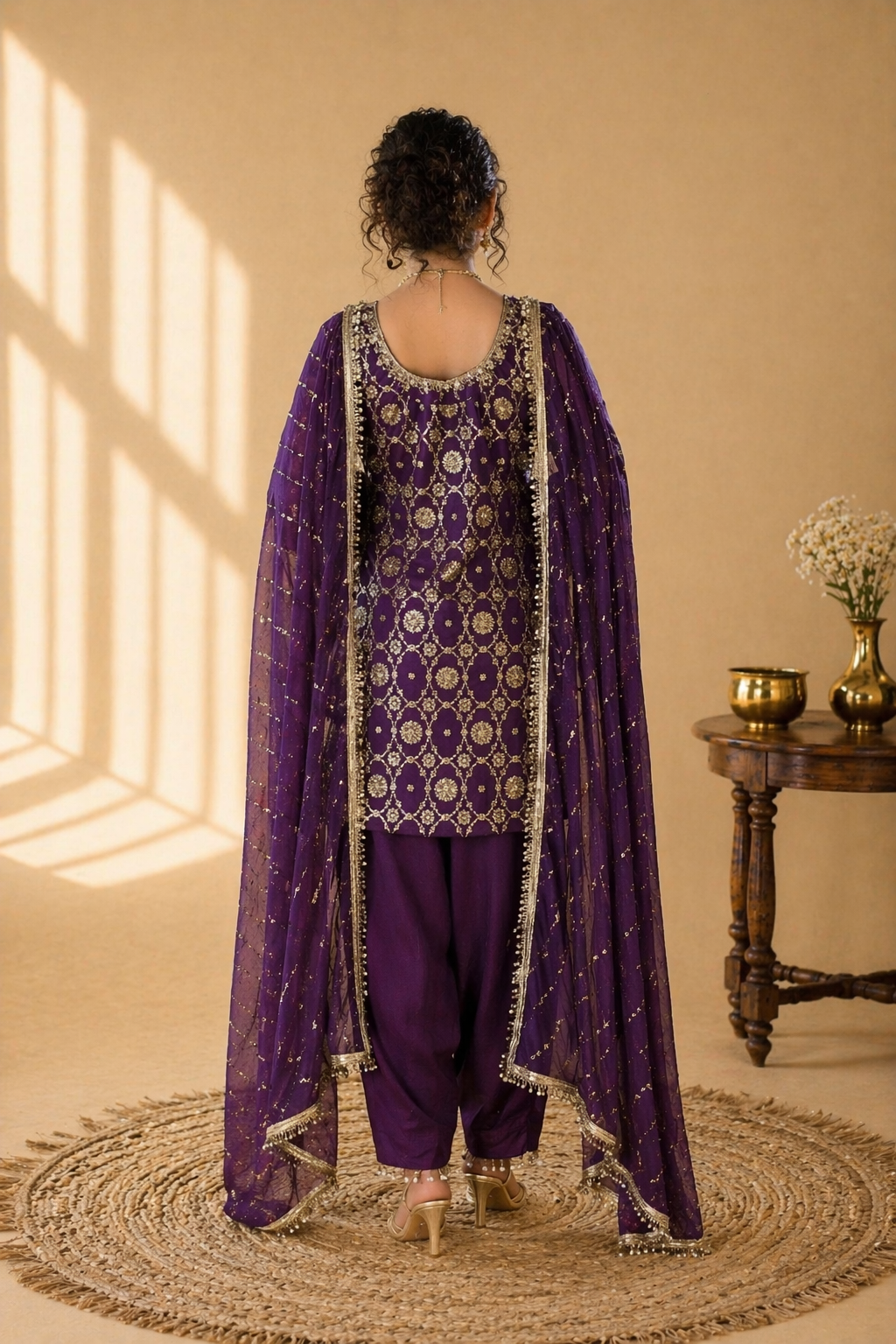 Royal Festive Heavy Embroidered Punjabi Salwar Set - Wine Purple
