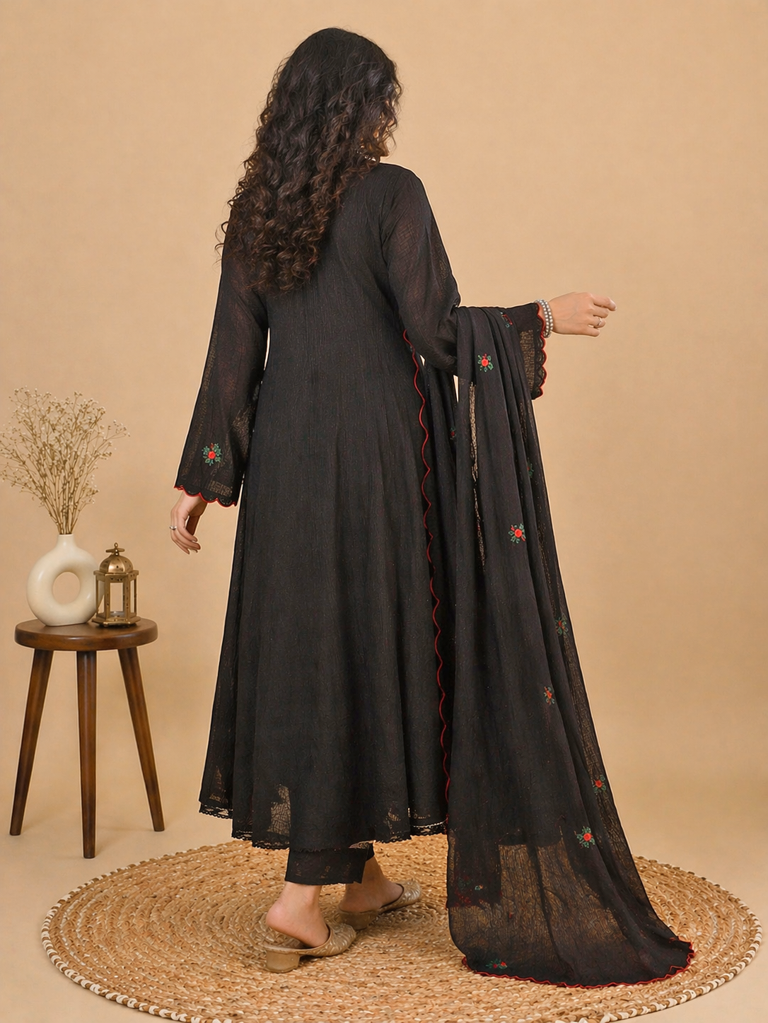 Embroidered Black Georgette Anarkali Set - Traditional Black
