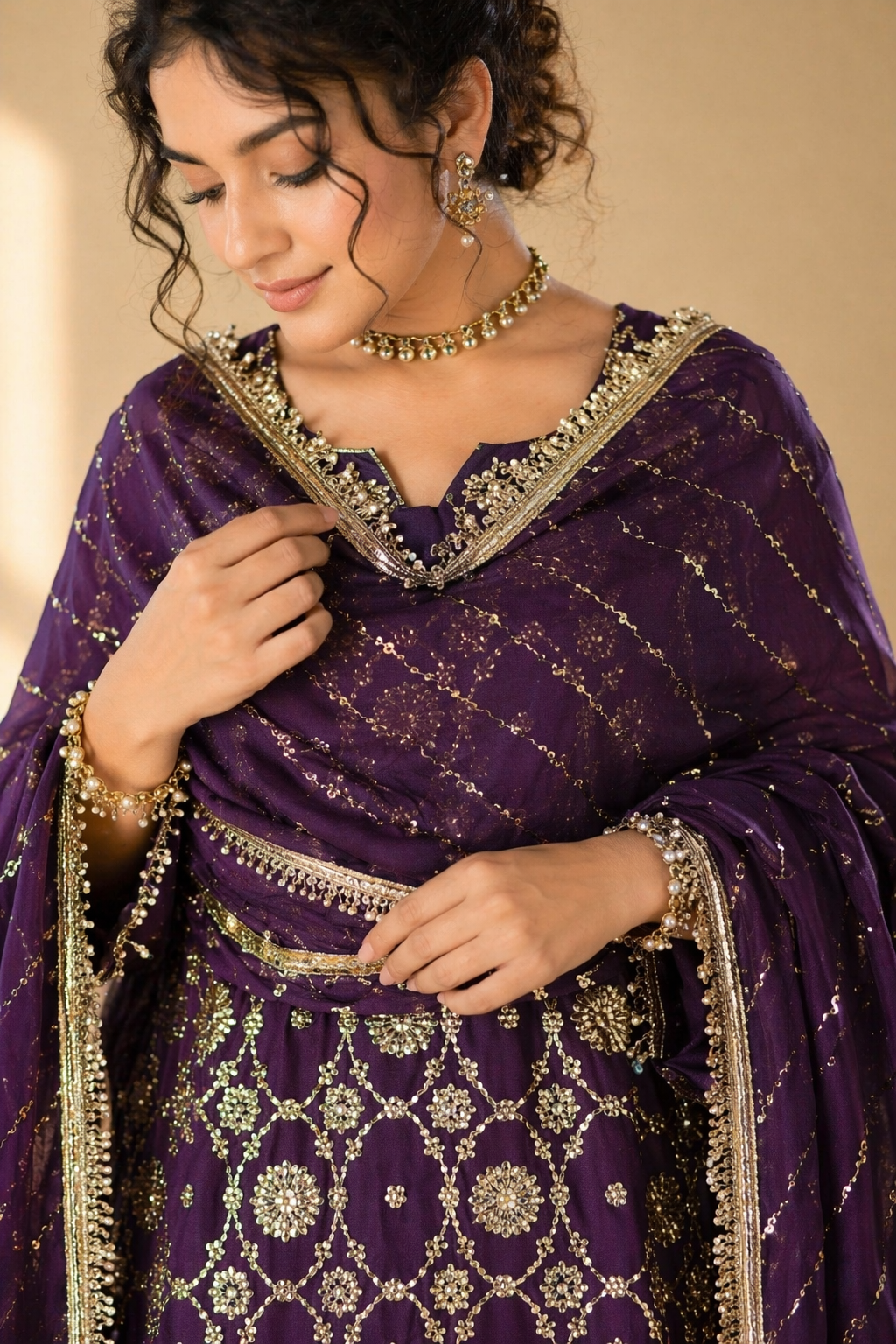 Royal Festive Heavy Embroidered Punjabi Salwar Set - Wine Purple