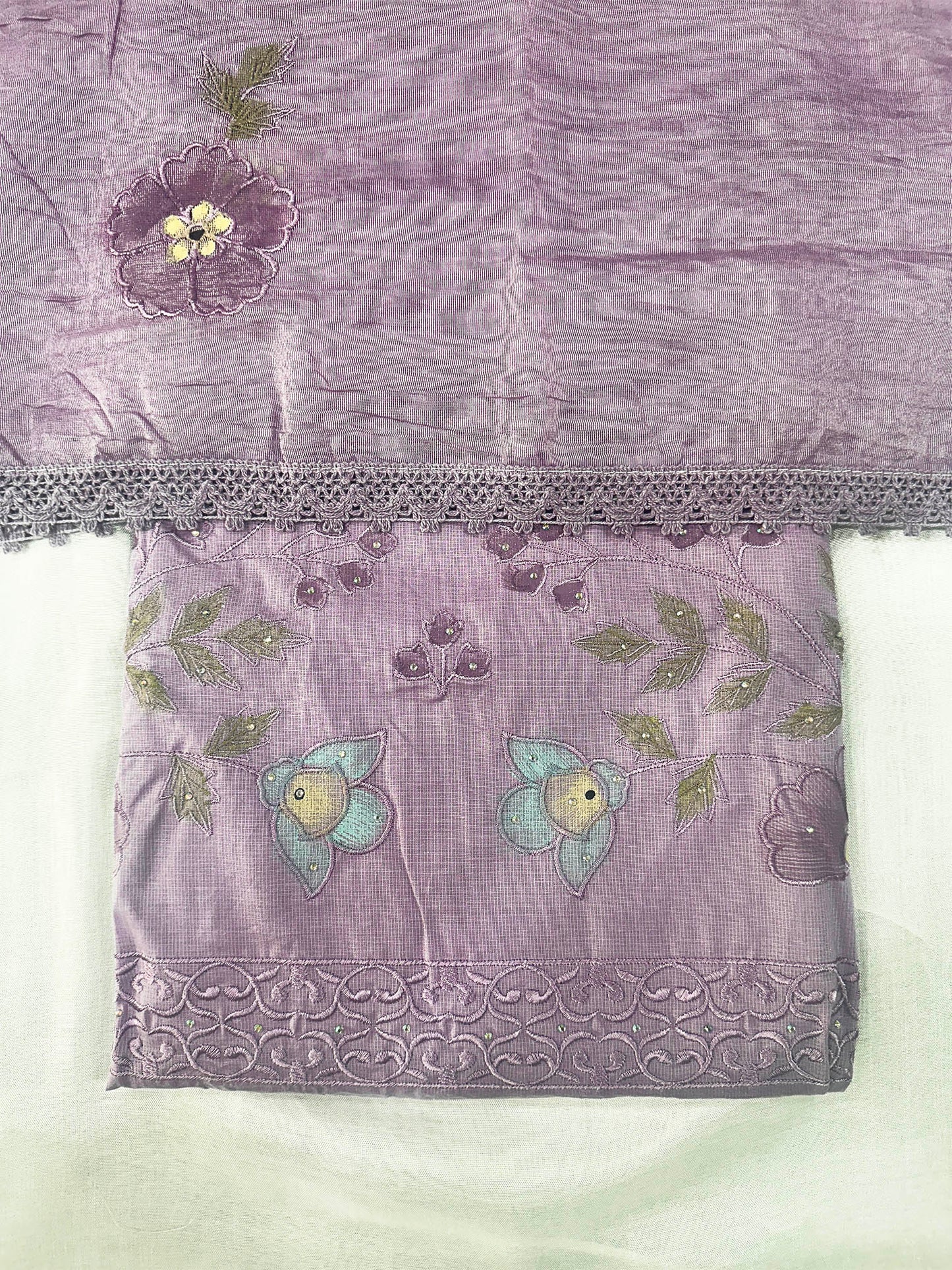 Hand-Painted Giza Cotton Unstitched Suit Set with Muslin Dupatta