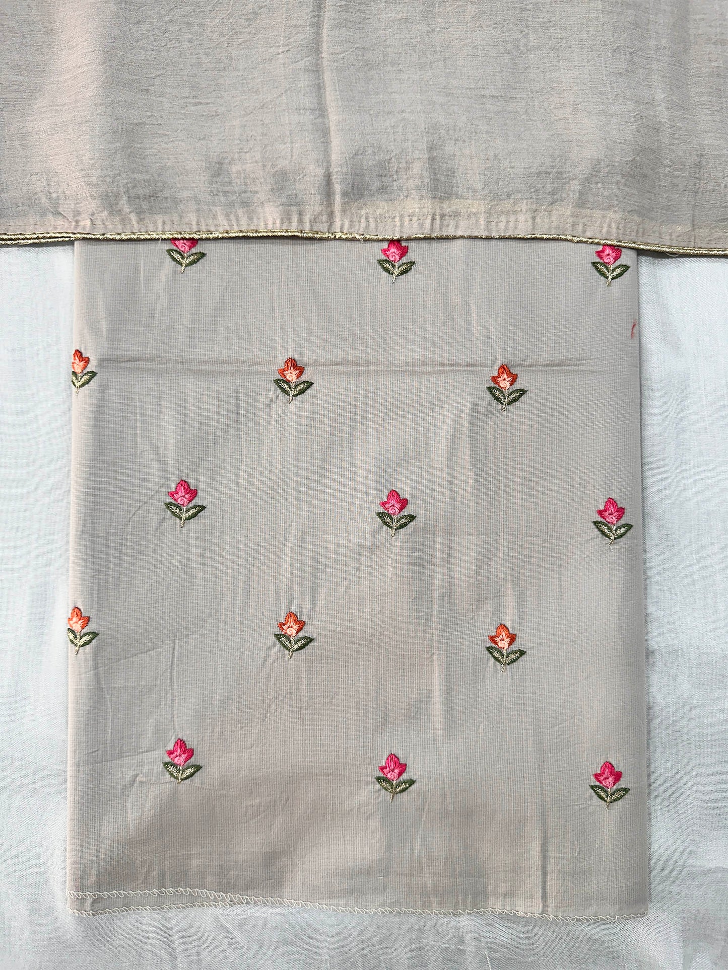 Giza Cotton Suit Set with Floral Embroidery Cream & Black