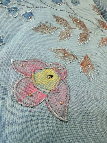 Hand-Painted Giza Cotton Unstitched Suit Set with Muslin Dupatta