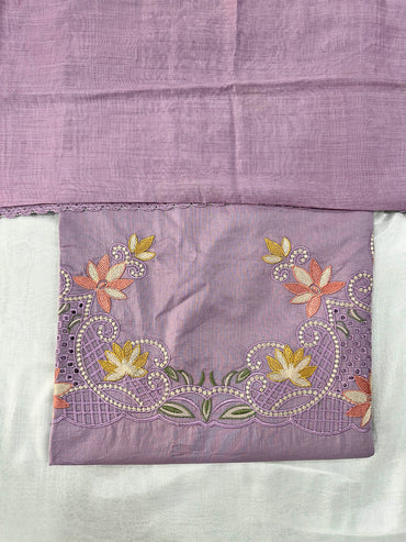 Giza Cotton Unstitched Suit Set Cutwork Embroidery & Muslin Dupatta