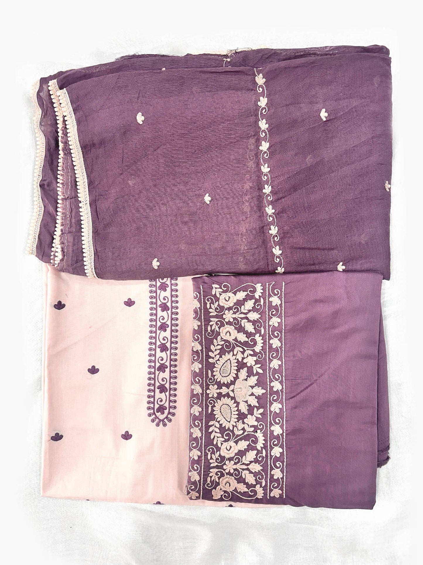 Giza Cotton Unstitched Suit Set with Machine Embroidery & Muslin Dupatta