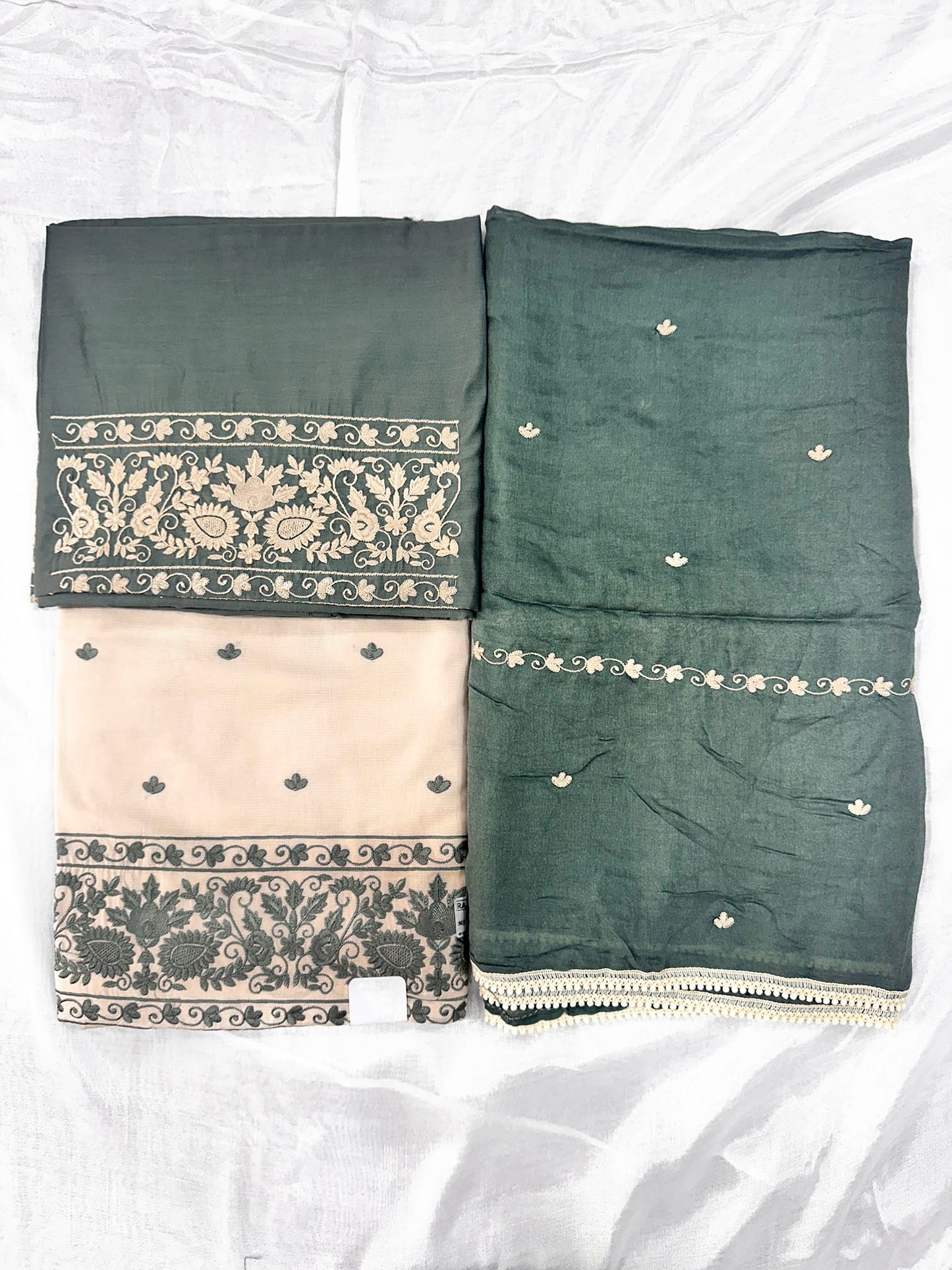Giza Cotton Unstitched Suit Set with Machine Embroidery & Muslin Dupatta
