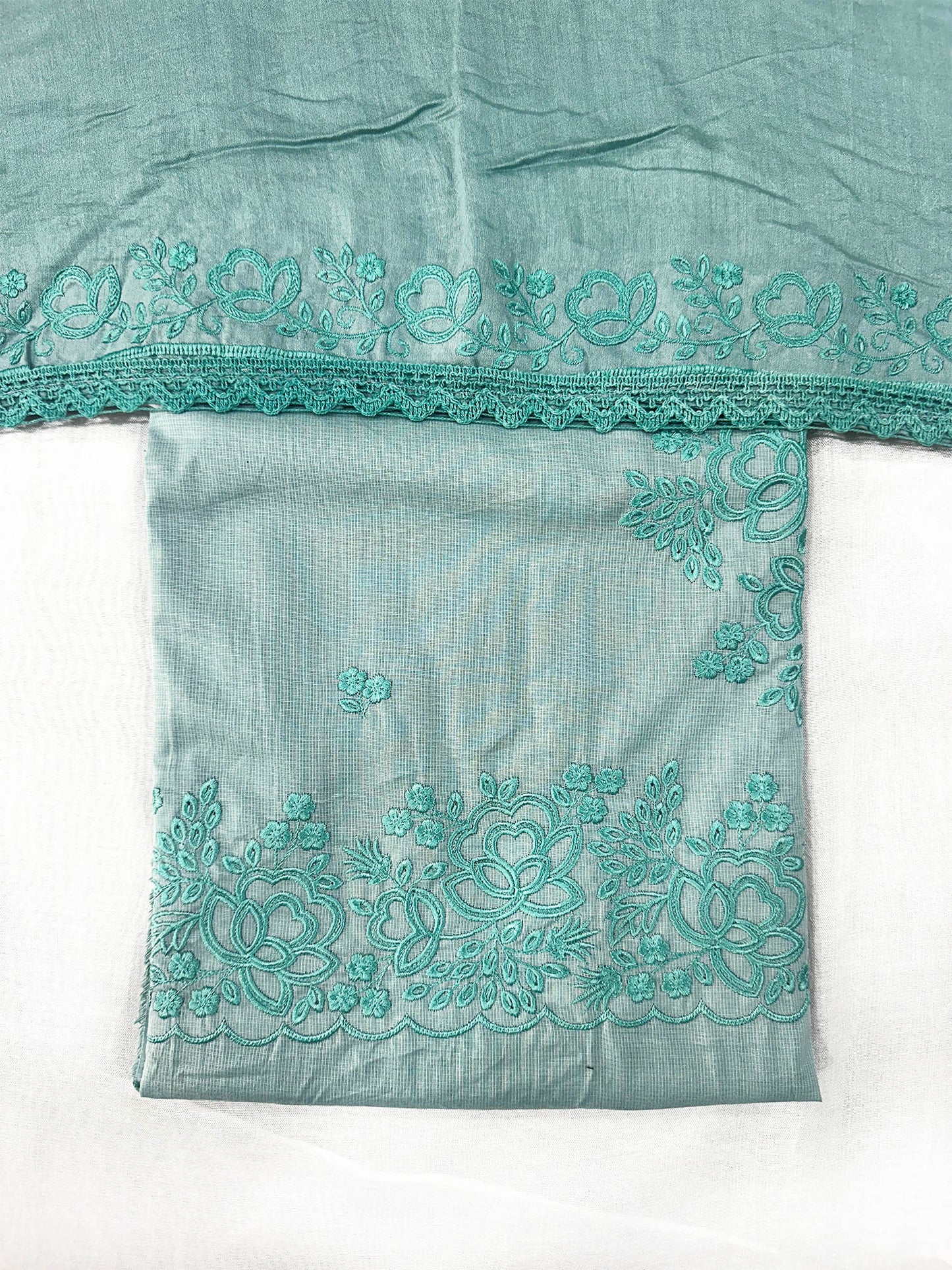 Giza Cotton Embroidered Suit Set | Turquoise & Light Purple