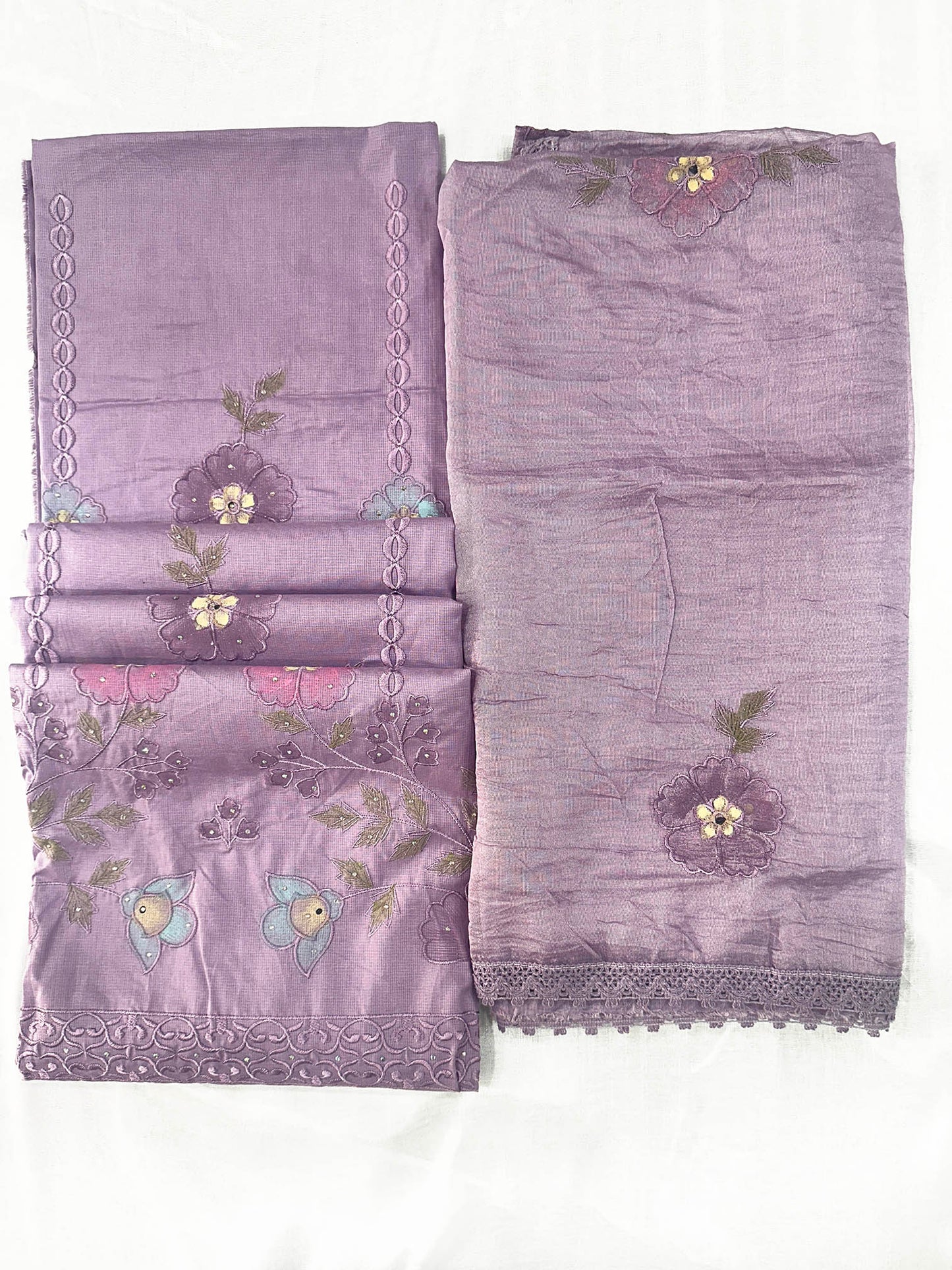 Hand-Painted Giza Cotton Unstitched Suit Set with Muslin Dupatta