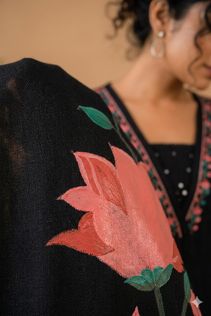 Premium Floral Hand painted art Cotton Palazzo Suit