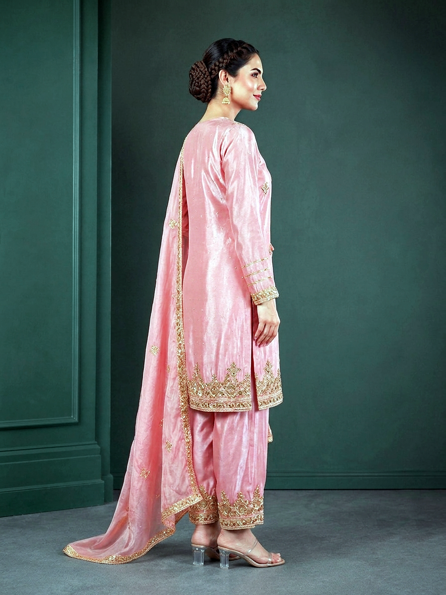 13400 - Luxury Shimmer Handwork Embroidered 3-Piece Festive Suit Set