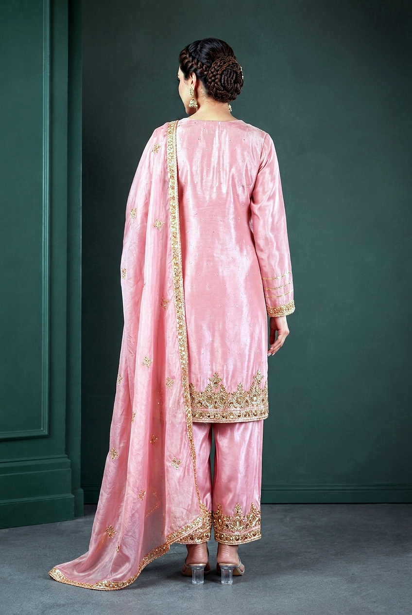 13400 - Luxury Shimmer Handwork Embroidered 3-Piece Festive Suit Set